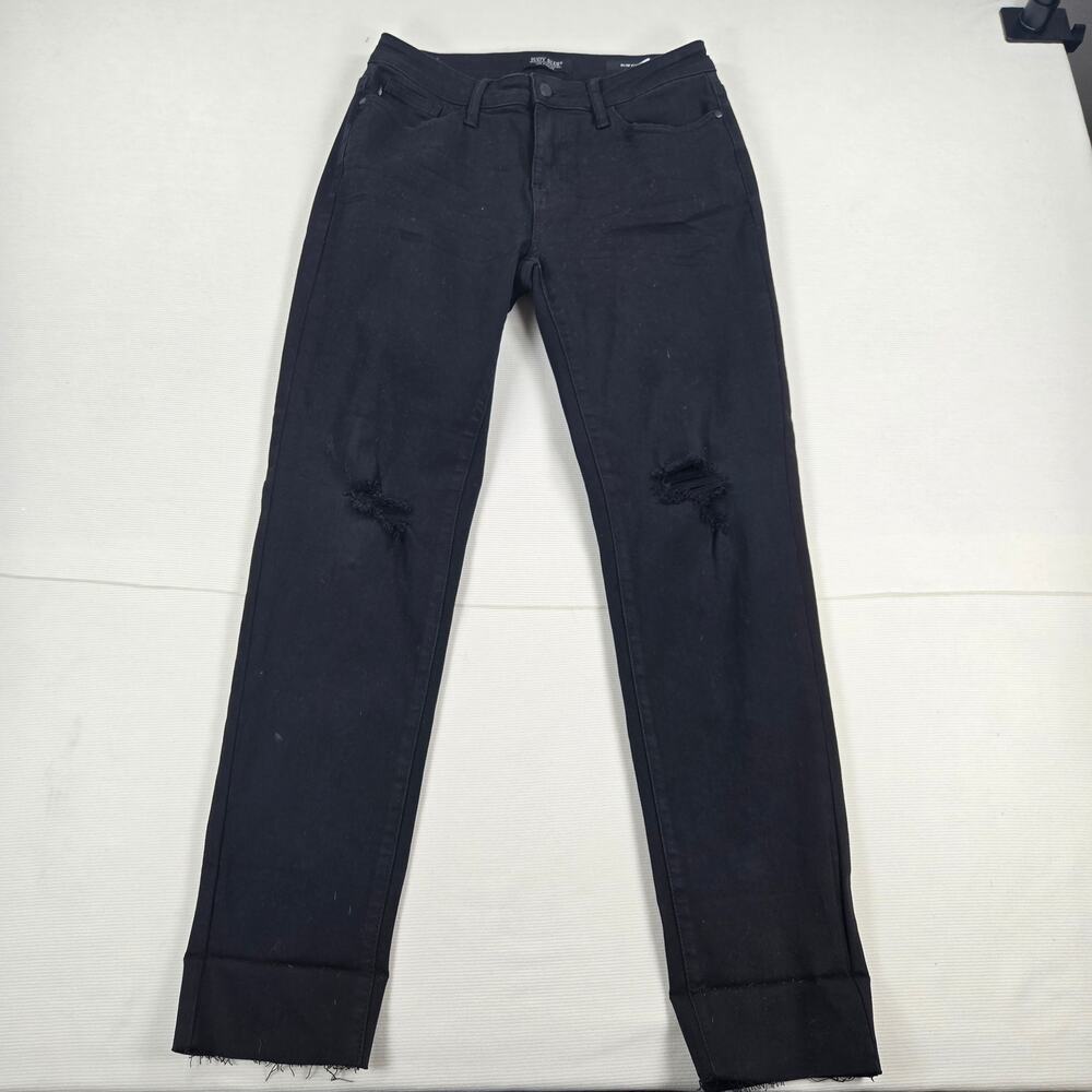 Judy Blue Mid Rise Destroyed Slim Fit Raw Hem Black Jeans Women's Size 5/27